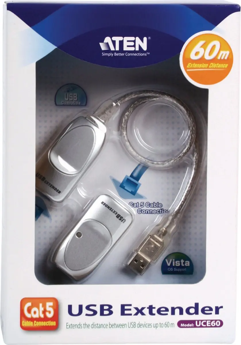 Aten UCE60 USB Verlenger over Netwerkkabel - 60m - Grijs