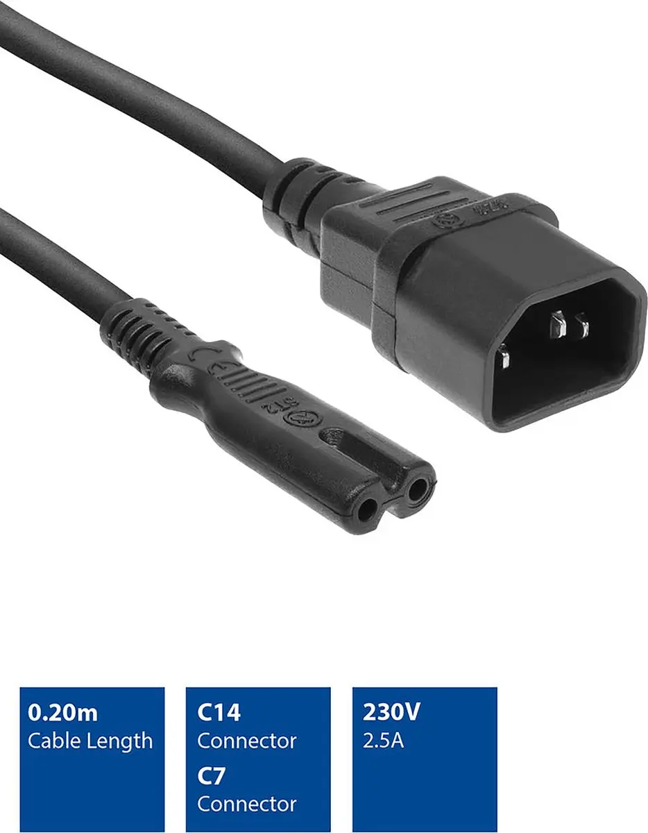 ACT AK5248 Netsnoer C14-C7 - 0,2m - Zwart