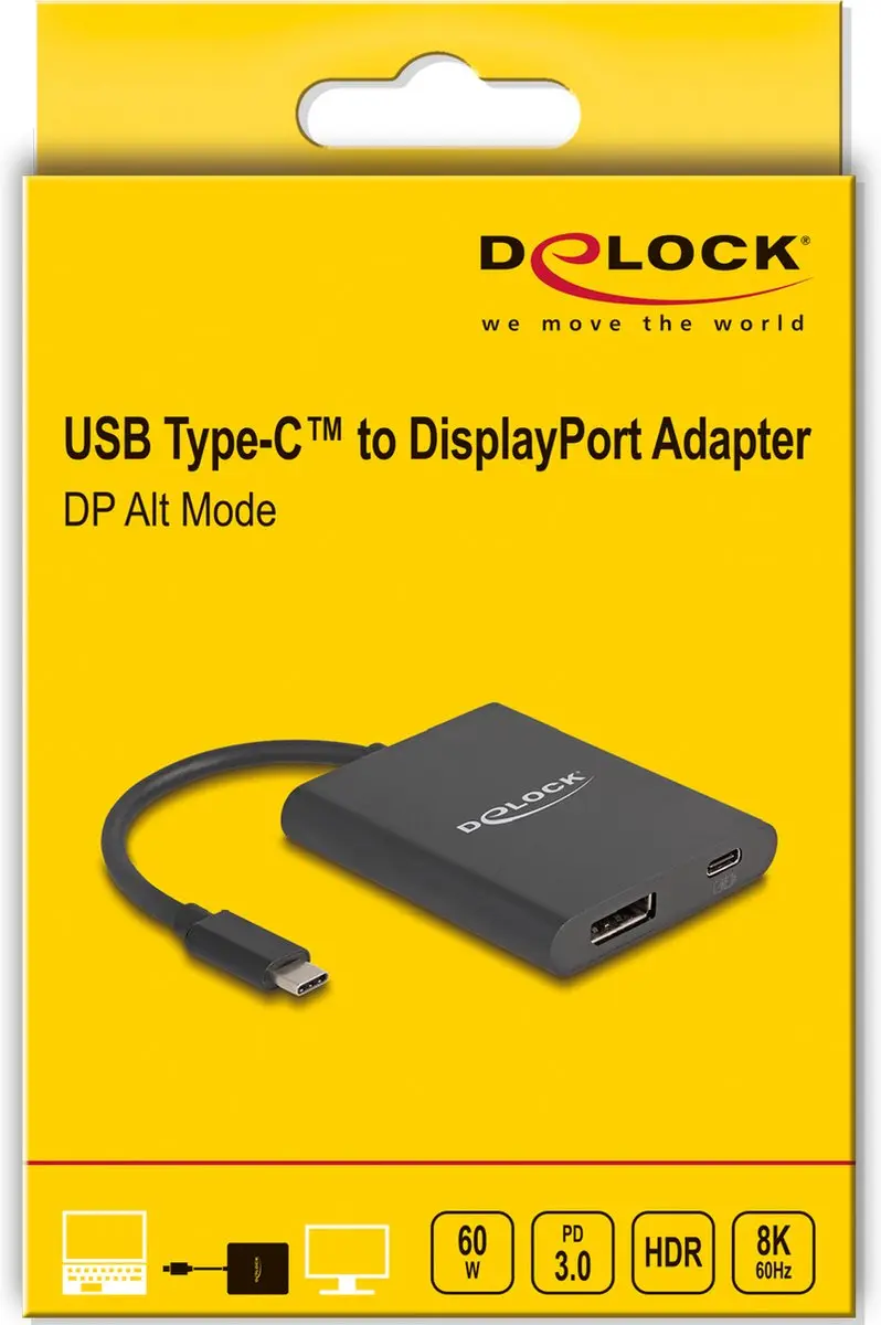 Delock USB-C naar DisplayPort Adapter 8K HDR - 60W - Zwart