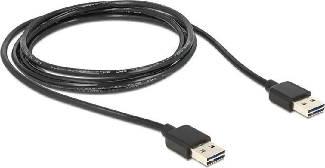 Delock USB2.0 Kabel A naar A - 2m - 2A - Zwart