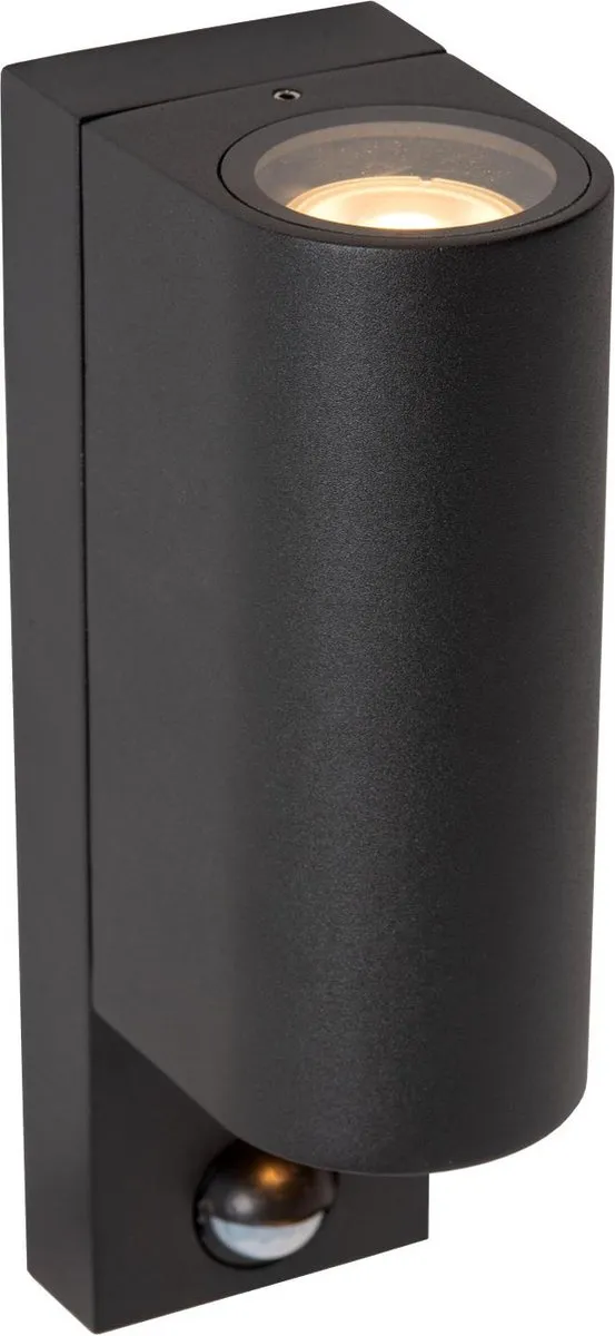Lucide ZARO Wandspot 2xGU10 IP65 - Beweging & dag/nacht sensor - Zwart