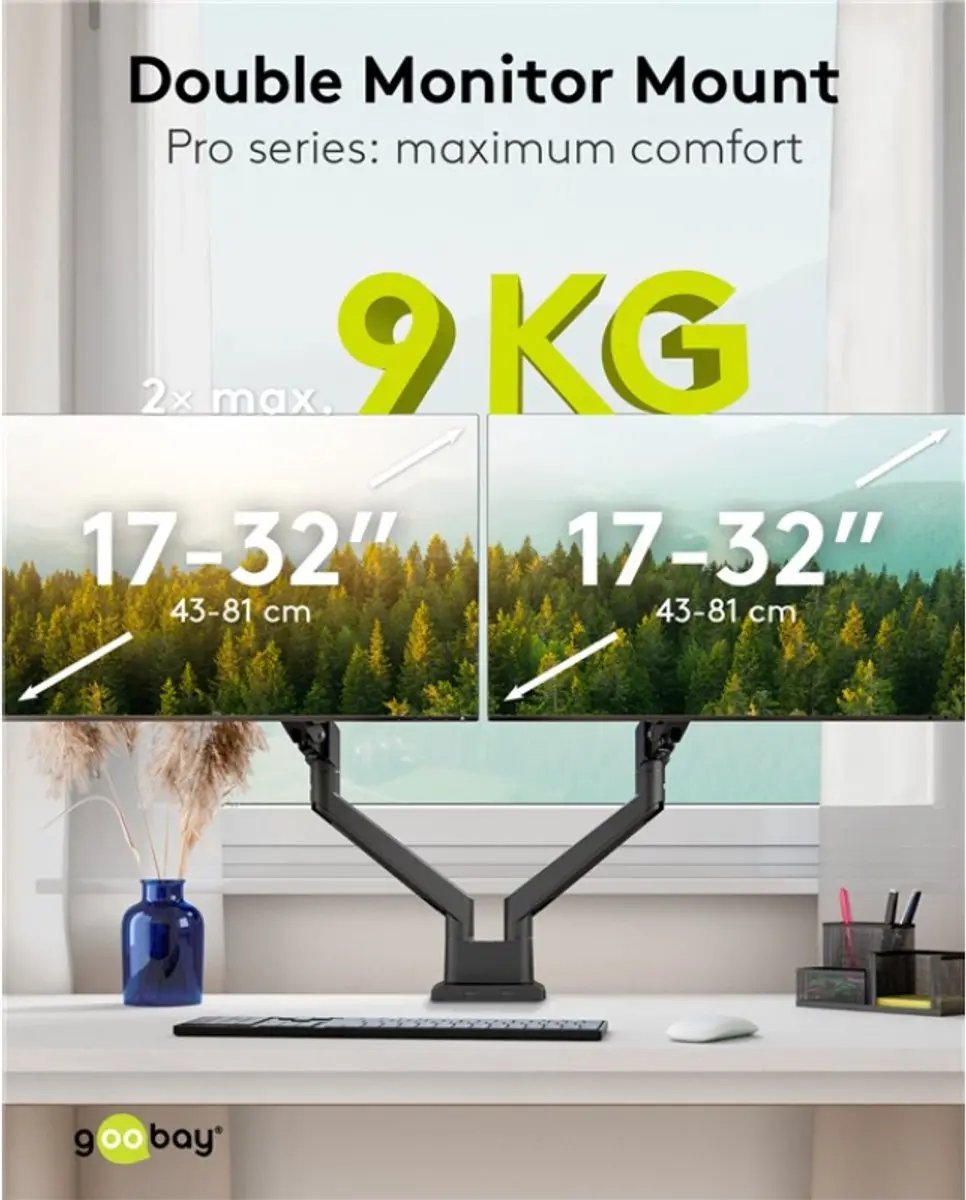 Goobay Pro Bureaubeugel 2 Monitoren 32" - Zwart