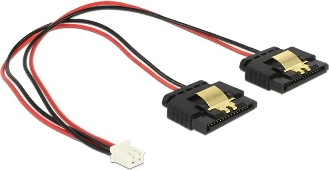 Delock 2-pins Vrouwelijk naar 2x SATA 15-pins Kabel - 20cm - Zwart/Rood
