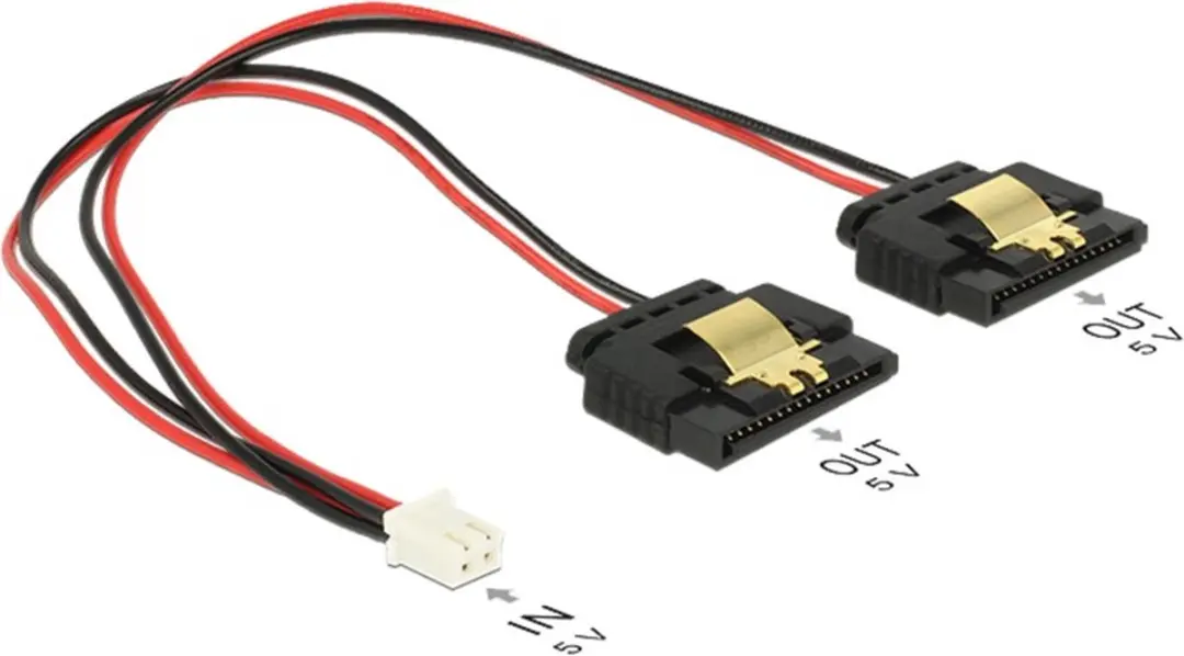 Delock 2-pins Vrouwelijk naar 2x SATA 15-pins Kabel - 20cm - Zwart/Rood