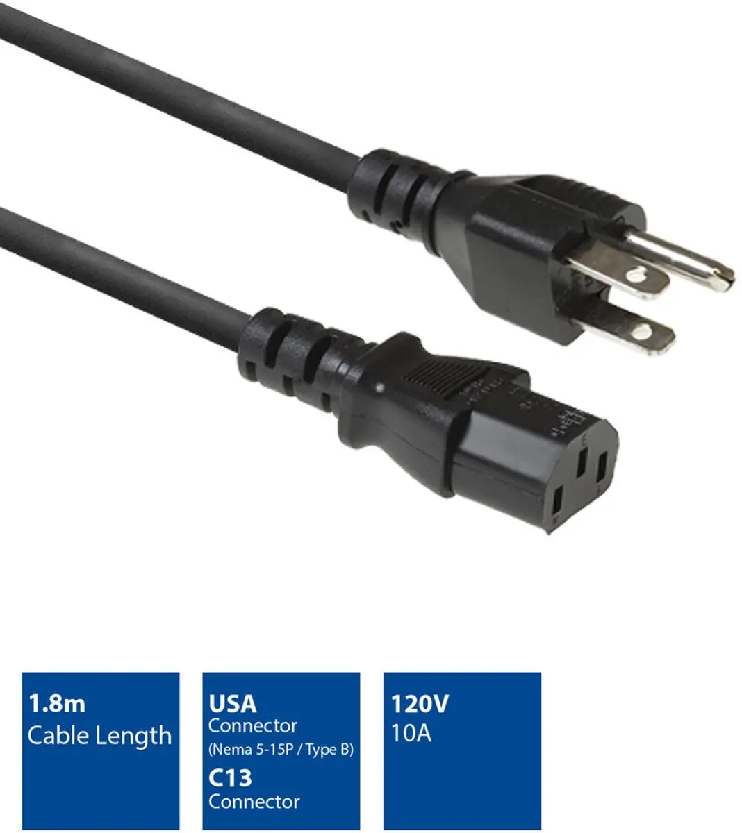 ACT AK5444 Netsnoer C13 - 1,8m - Zwart