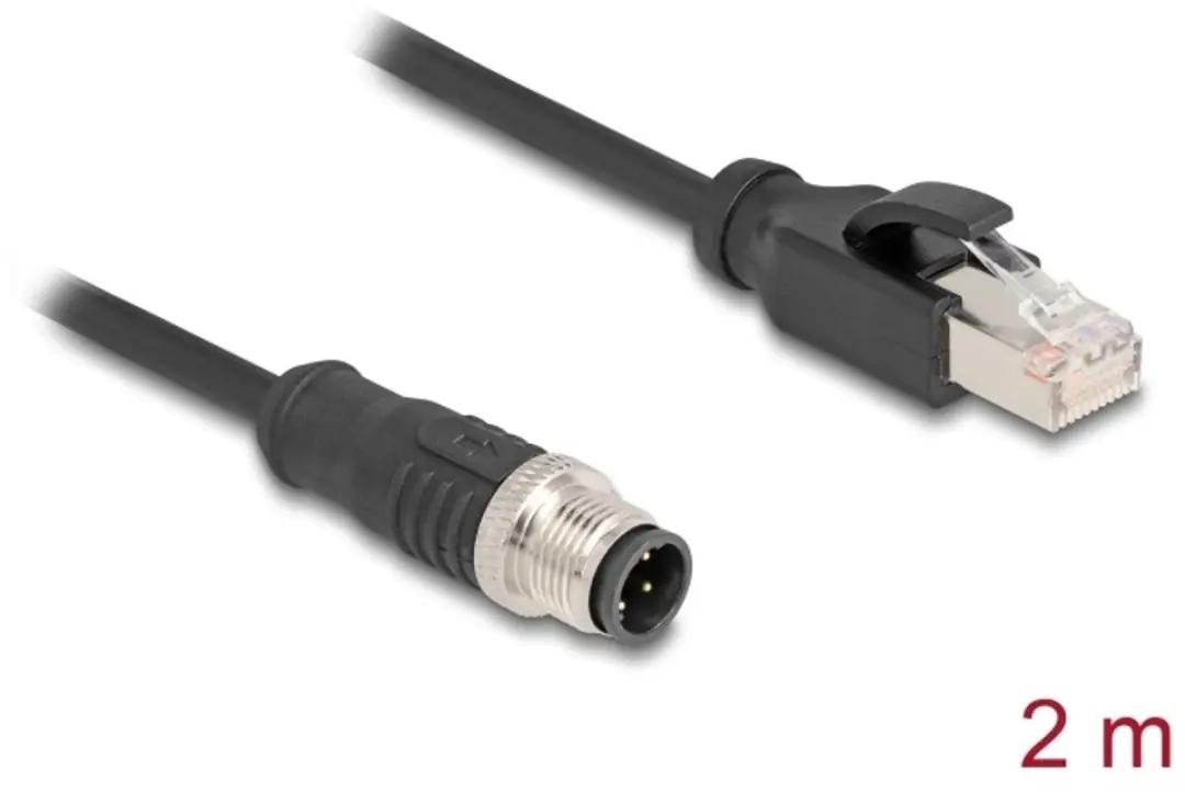 Delock M12 4-pins D-gecodeerd Industriële Netwerkkabel CAT5e 2m - Zwart
