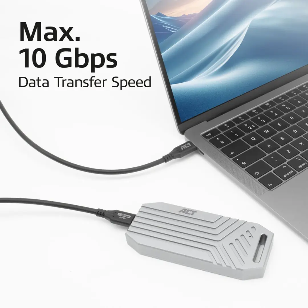 ACT AC7442 USB-C Kabel 10Gbps 60W - 2m - Zwart
