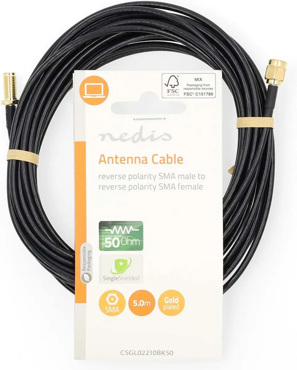 Nedis Antennekabel RP-SMA Male naar RP-SMA Female 5m - Verguld - 50 Ohm