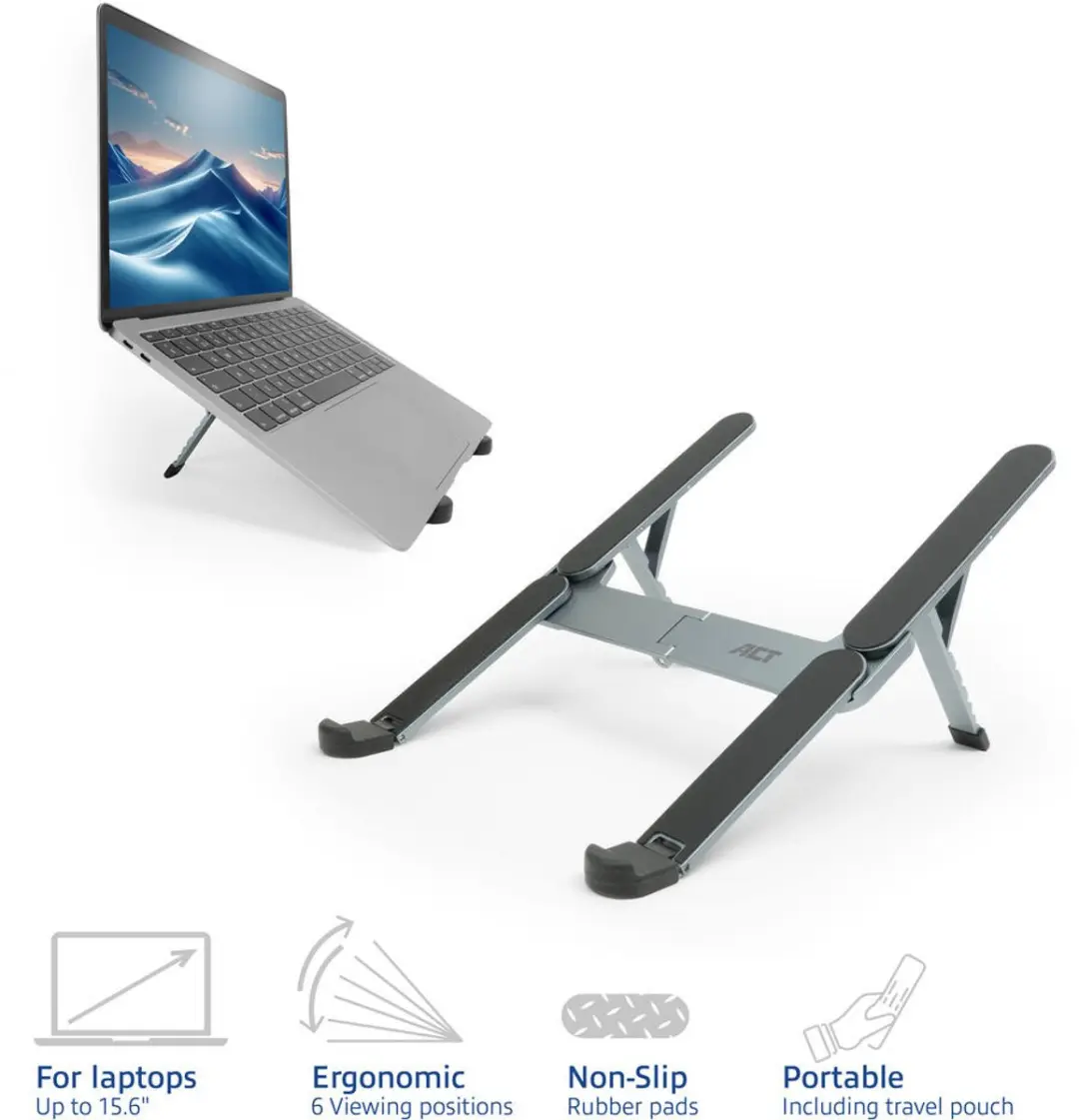 ACT AC8122 Inklapbare Laptopstandaard - Donker grijs