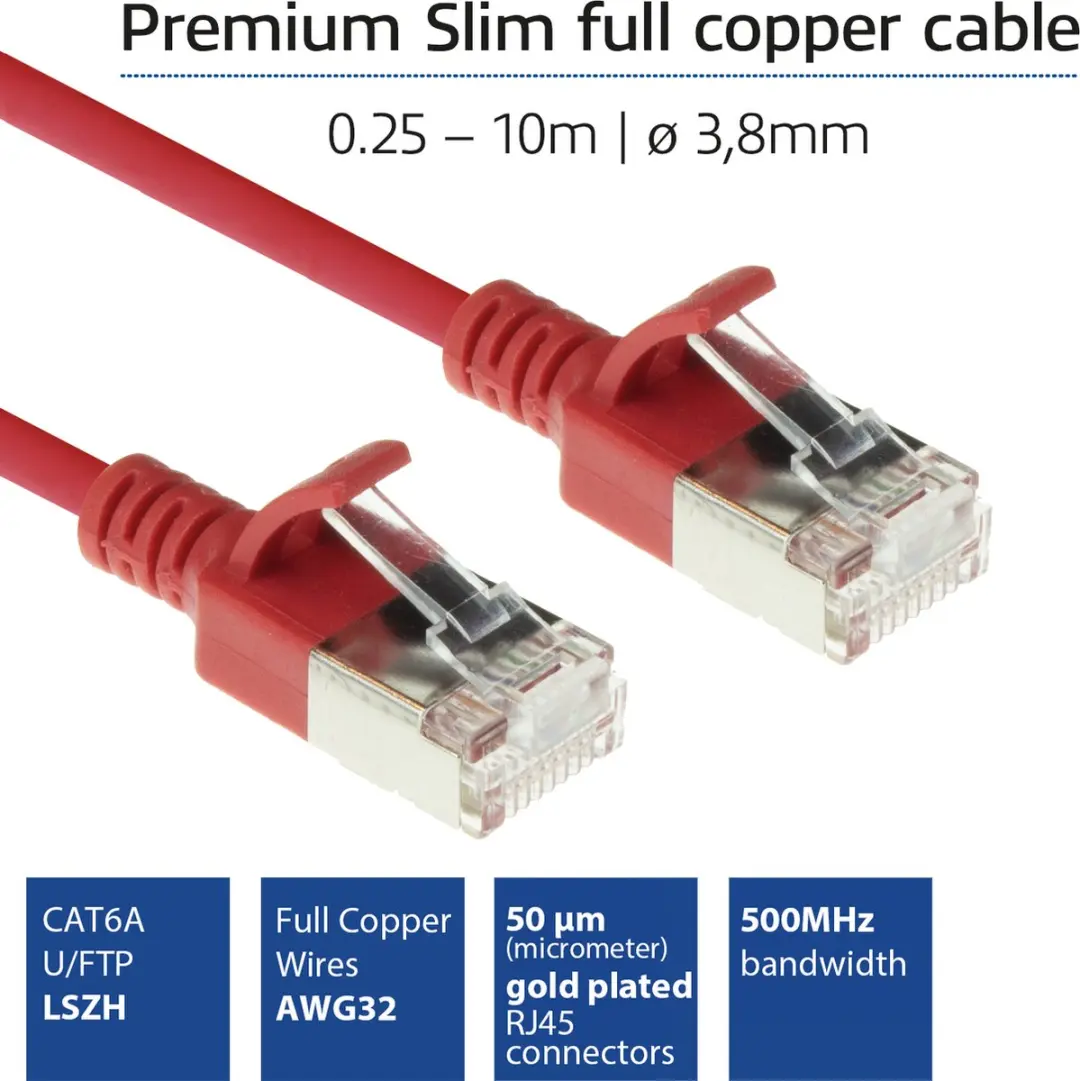 ACT DC7552 Rode LSZH U/FTP CAT6A Patchkabel 0,25m - Snagless