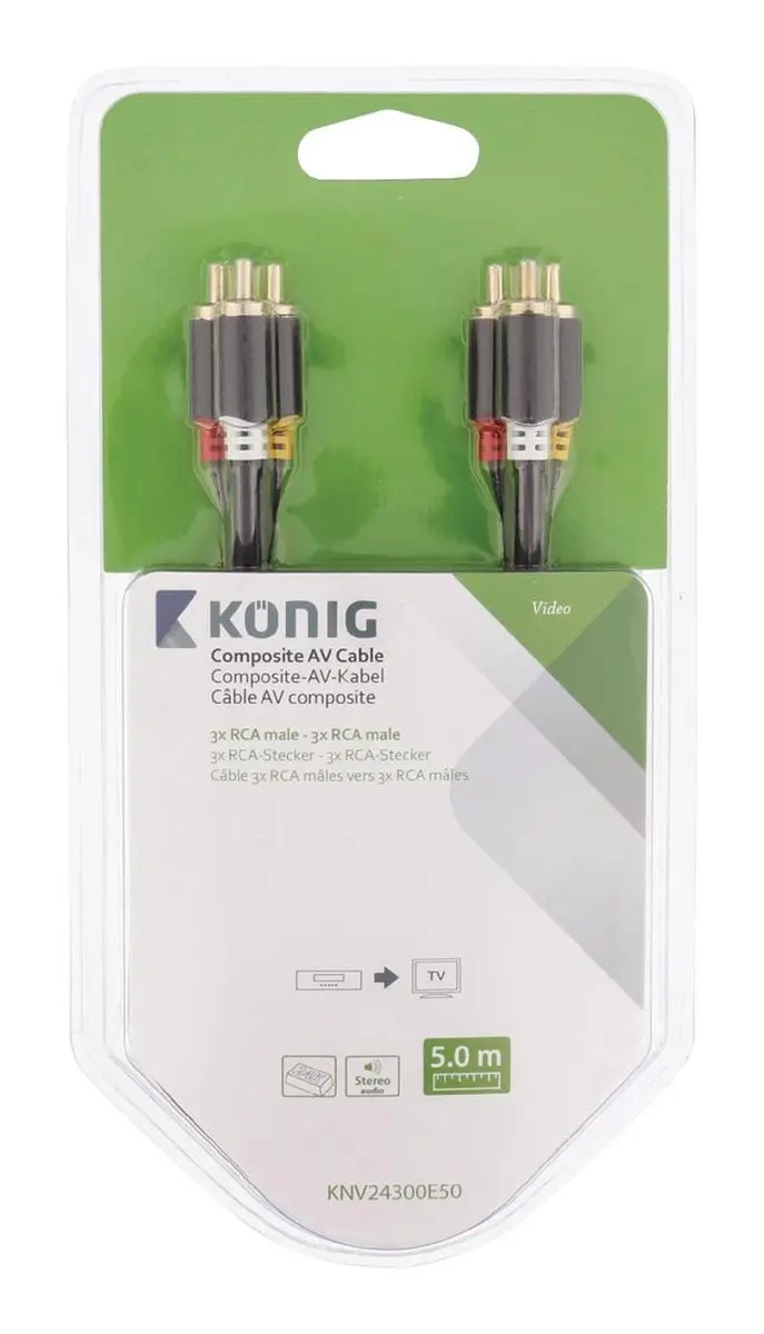 Konig Tulp AV Kabel KNV24300E50 - 5m - Zwart - afbeelding 4 van 4