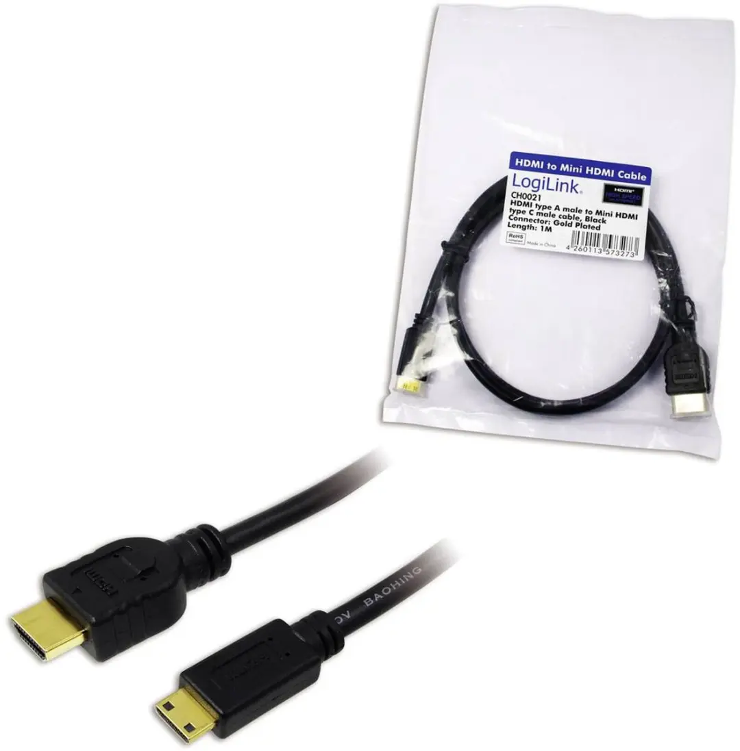 Logilink HDMI 1.4 naar HDMI mini Kabel 1m - Zwart