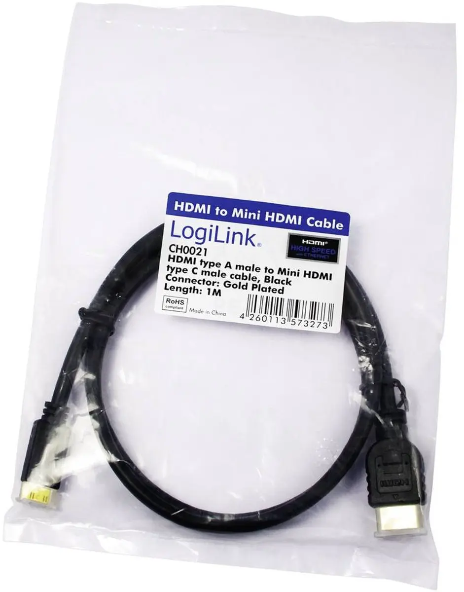 Logilink HDMI 1.4 naar HDMI mini Kabel 1m - Zwart