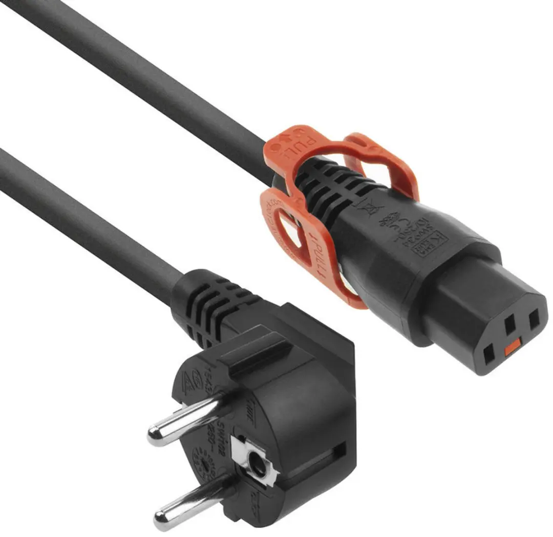 ACT Netsnoer Schuko CEE 7/7 Haaks C13 IEC Lock+ - 1m - Zwart