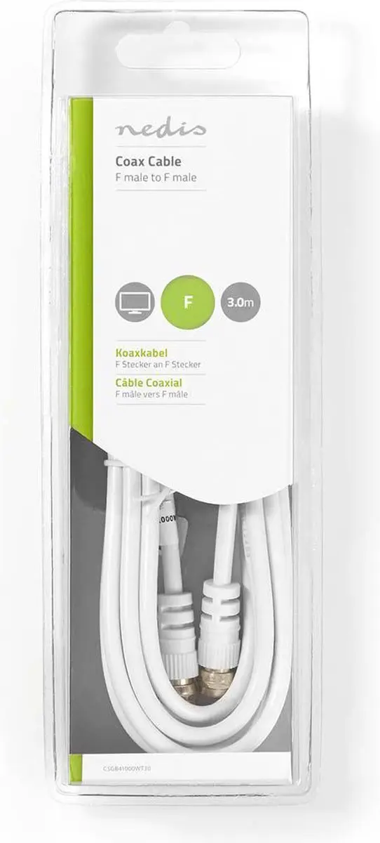 Nedis F-Male Antennekabel 75 Ohm - 3m - Wit