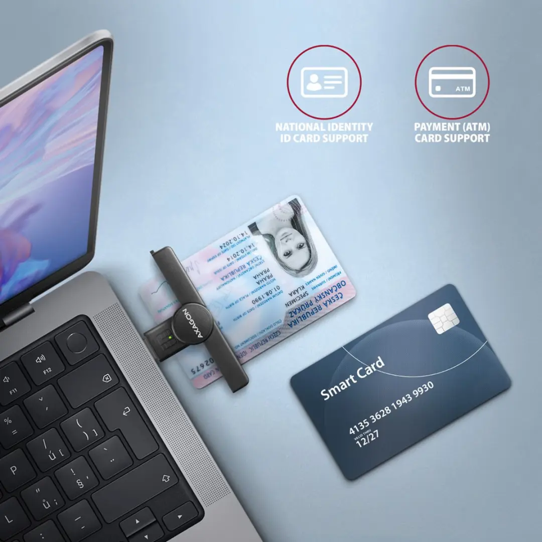 Axagon CRE-SMPA USB-A Smartcard Reader - Zwart