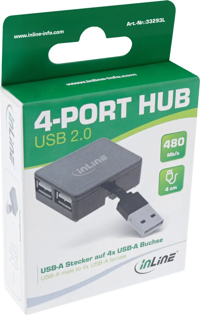 InLine USB 2.0 4-poorts Hub 33293L - Zwart