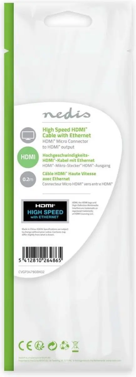Nedis HDMI Micro Kabel 4K 10.2Gbps 0.2m - Zwart - afbeelding 6 van 6