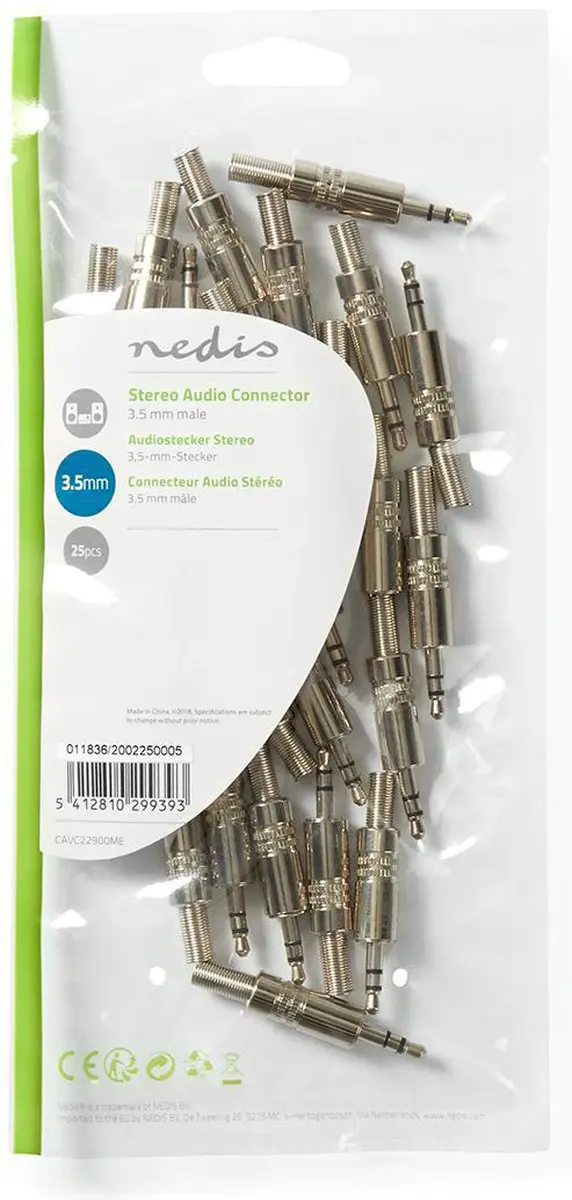 Nedis 3,5mm Audioconnector CAVC22900ME - Recht - Male - 25 Stuks