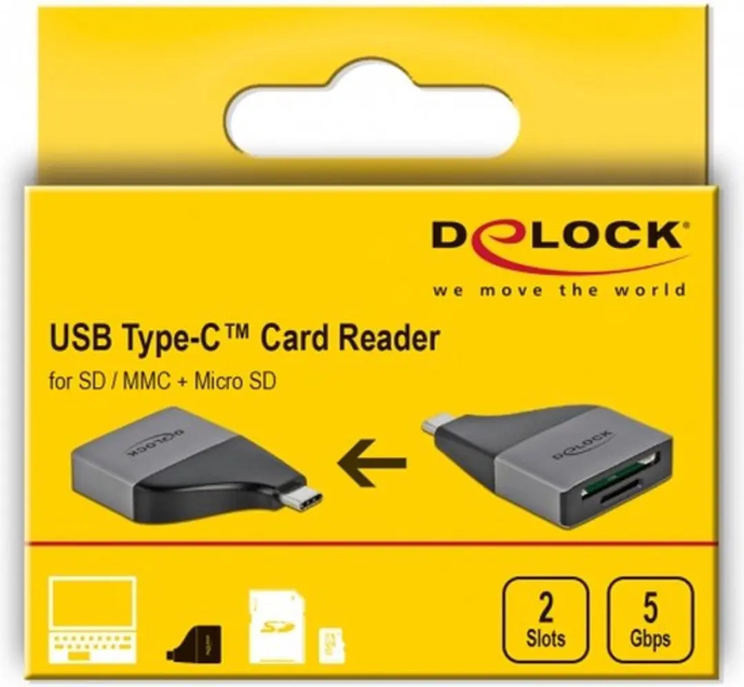 Delock USB Type-C Kaartlezer - SD/MMC/MicroSD - Grijs
