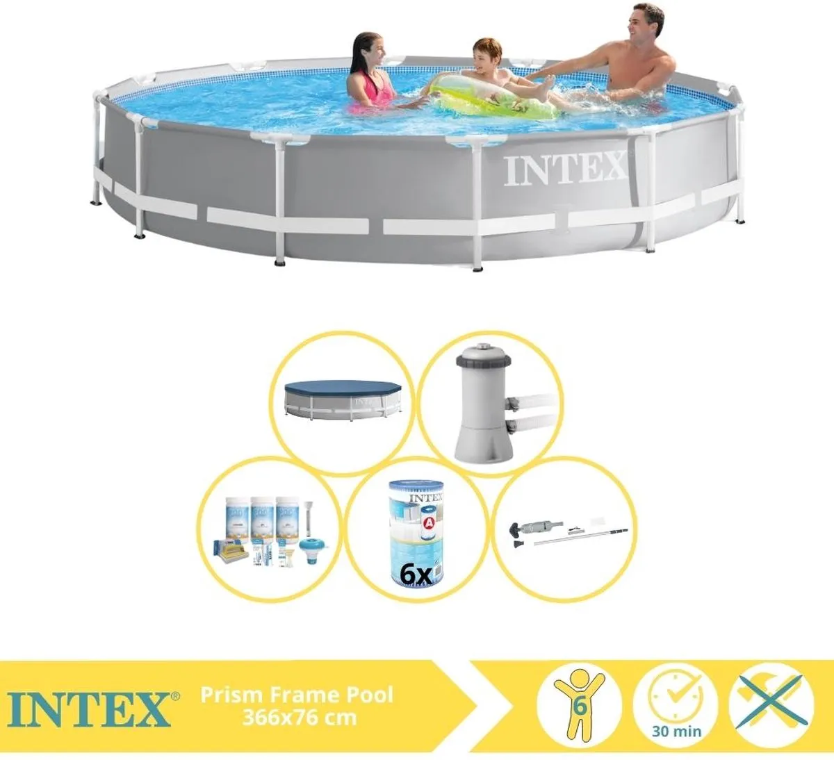 Intex Prism Frame 26712GN Opzetzwembad 366x76cm - Grijs/Wit - afbeelding 2 van 6