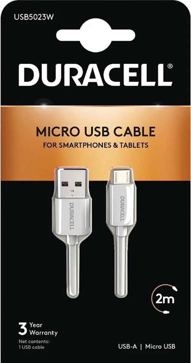 Duracell USB2.0 A naar Micro USB Kabel 2m