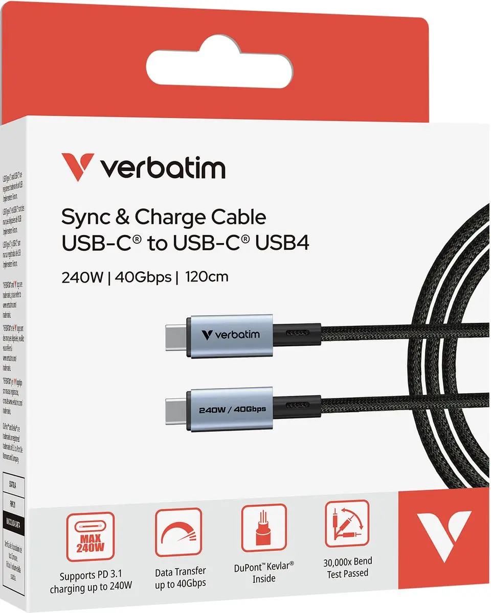 Verbatim USB-C Kabel 240W 40Gb/s - Zwart