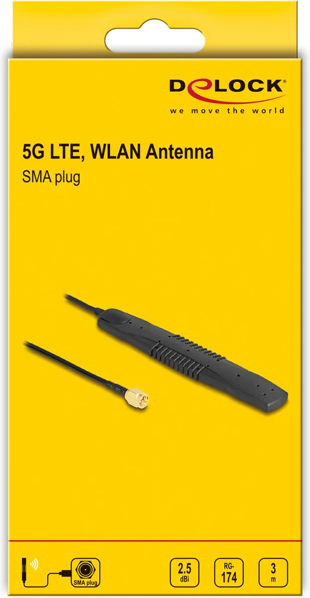 Delock 5G LTE WLAN Antenne SMA 2,5 dBi - Zwart