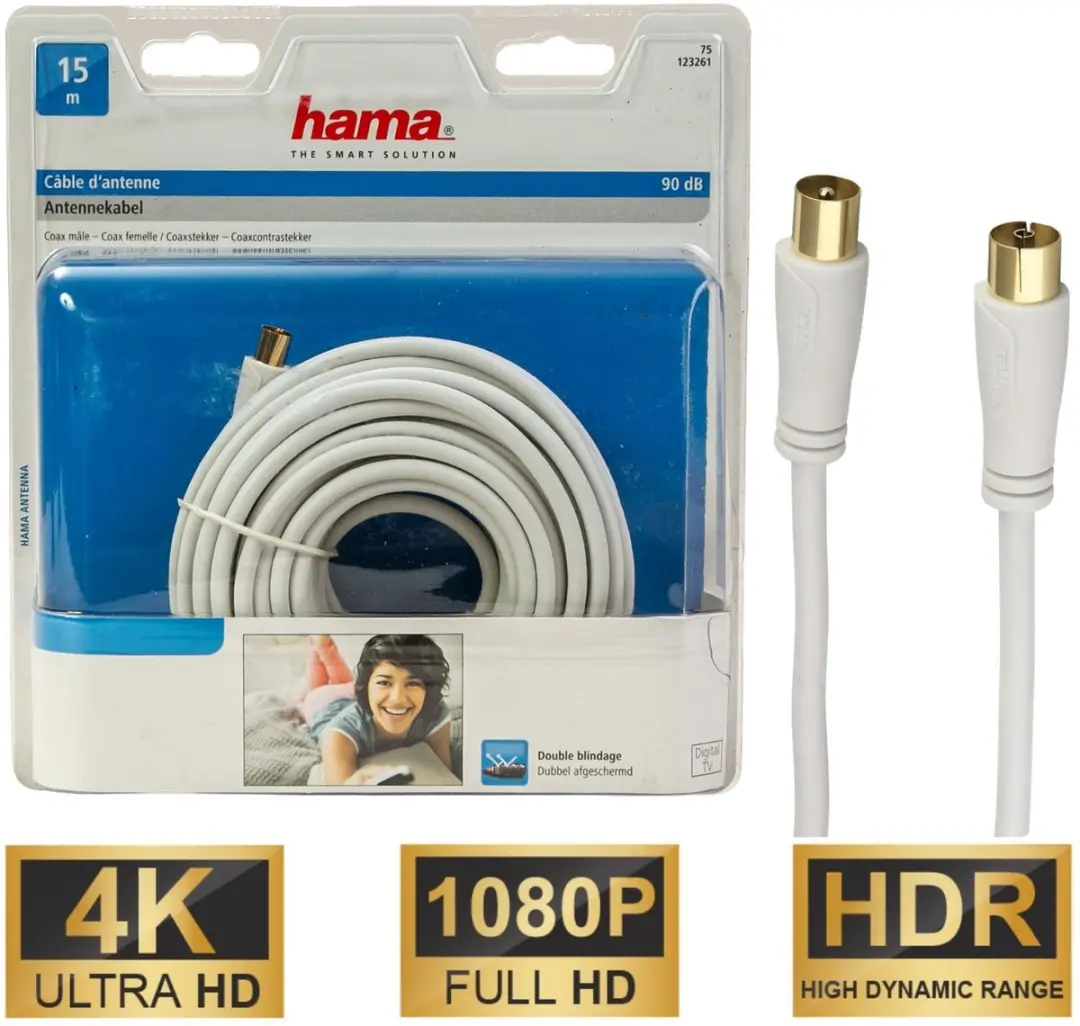 Hama 15 m antennekabel 90 dB coaxkabel coaxkabel 4K HDR HD TV LED LCD OLED