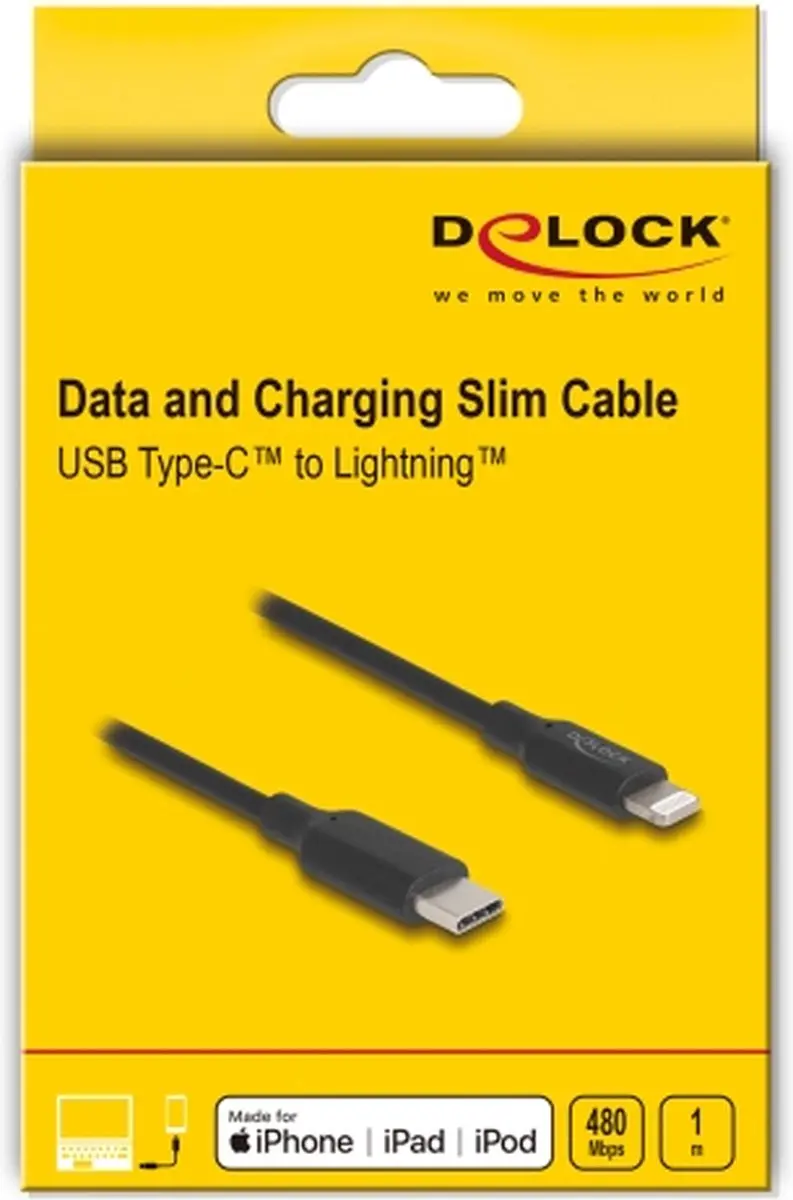 Delock USB-C naar Lightning Kabel 1m - Zwart