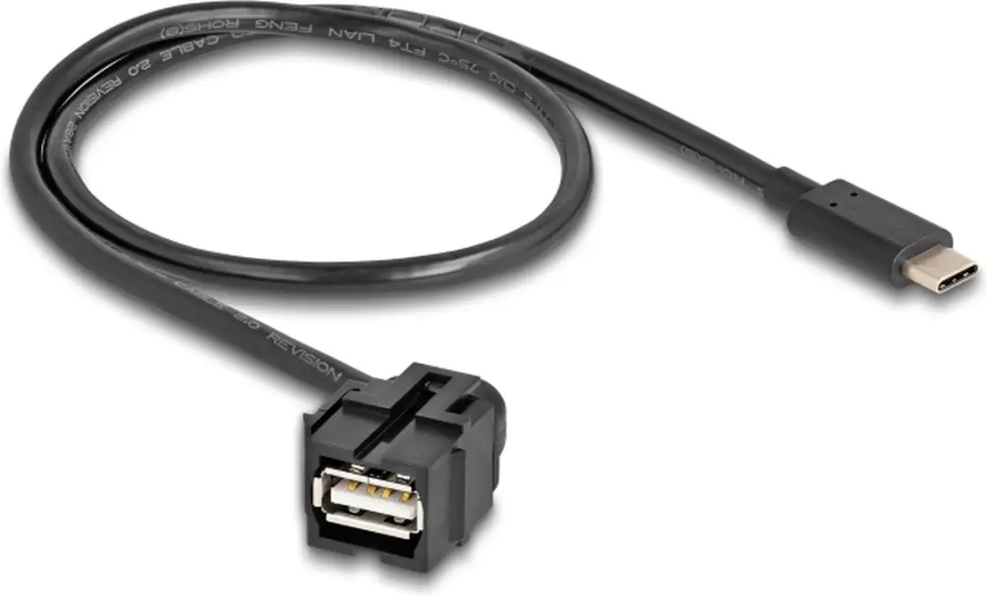 Delock USB-A Keystone Module 110° USB2.0 - 0,5m - Zwart