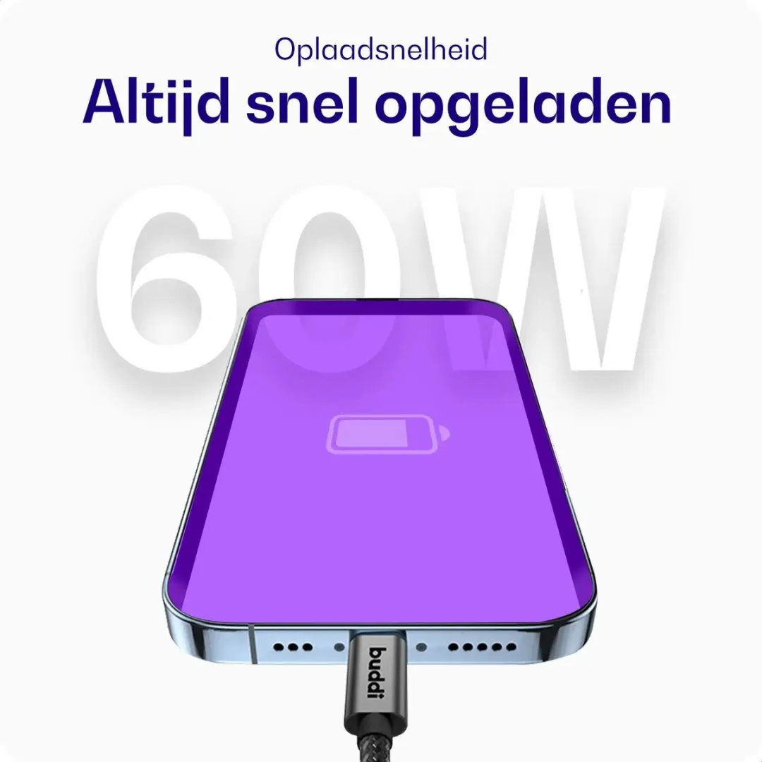 Buddi Flex USB-C naar USB-C Kabel 60W - 5M - Zwart