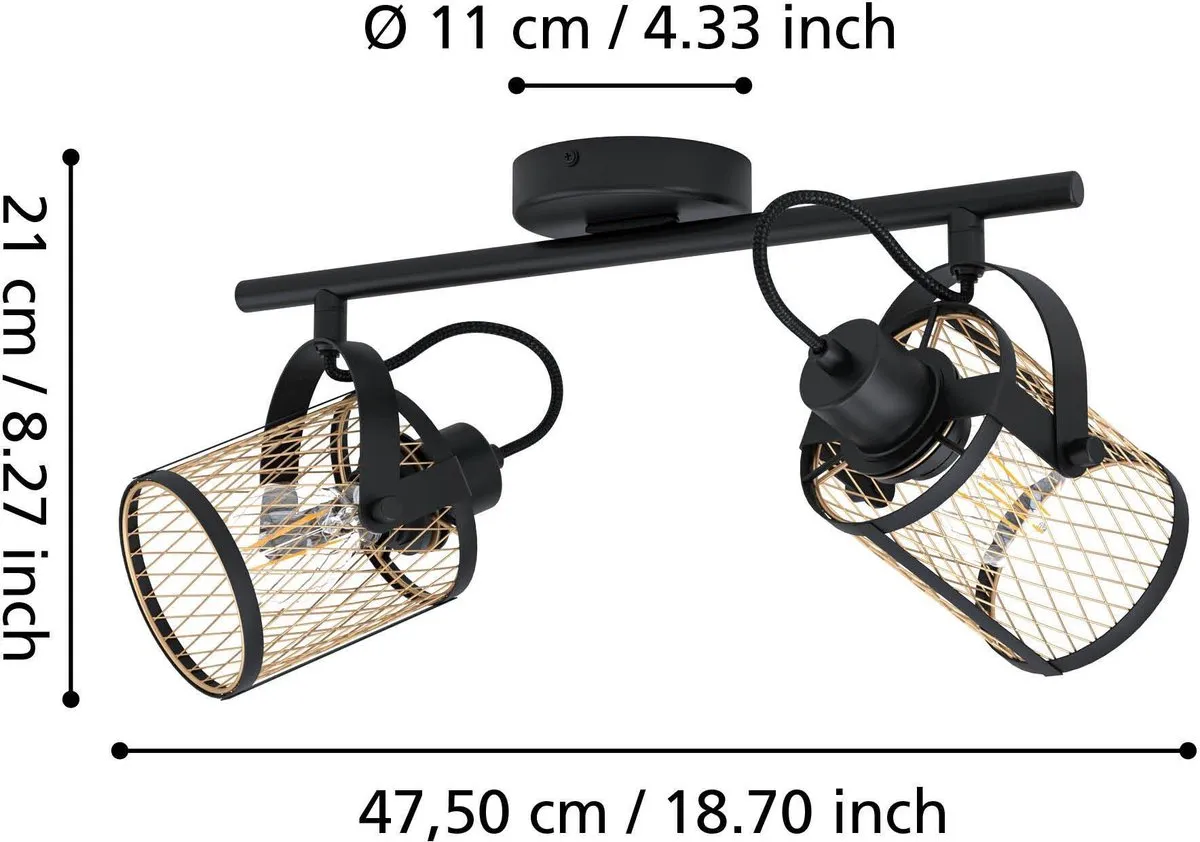 Eglo Dellow Spot E27 - 2 Lichtpunten 47.5cm - Zwart/Goud