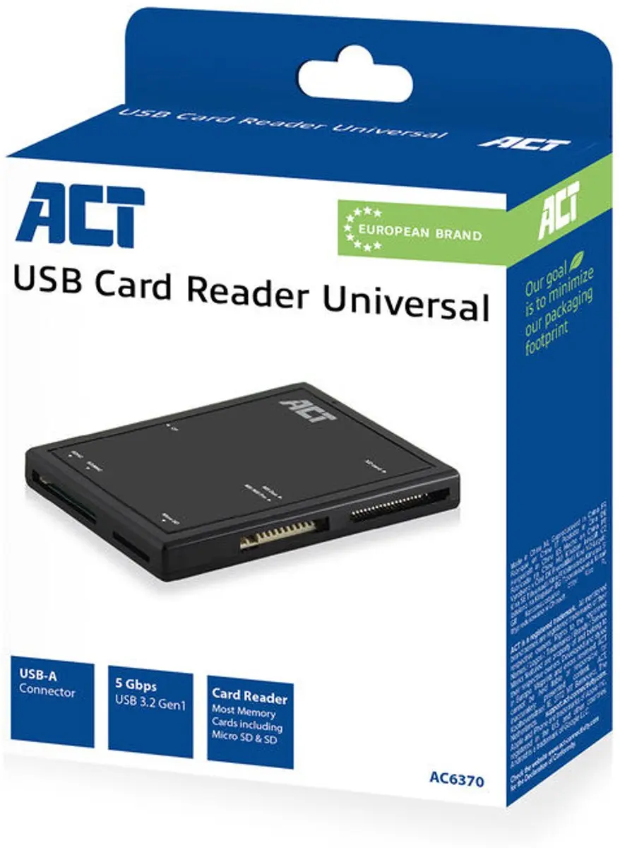 ACT AC6370 USB 3.0 Kaartlezer - 5 Sleuven - Zwart - afbeelding 6 van 6