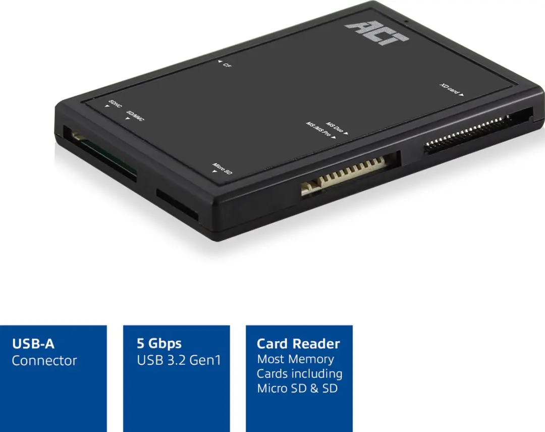 ACT AC6370 USB 3.0 Kaartlezer - 5 Sleuven - Zwart