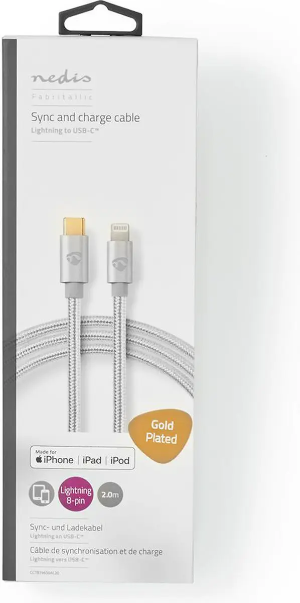 Nedis Lightning Kabel USB-C naar Lightning 2m - Verguld - afbeelding 6 van 6