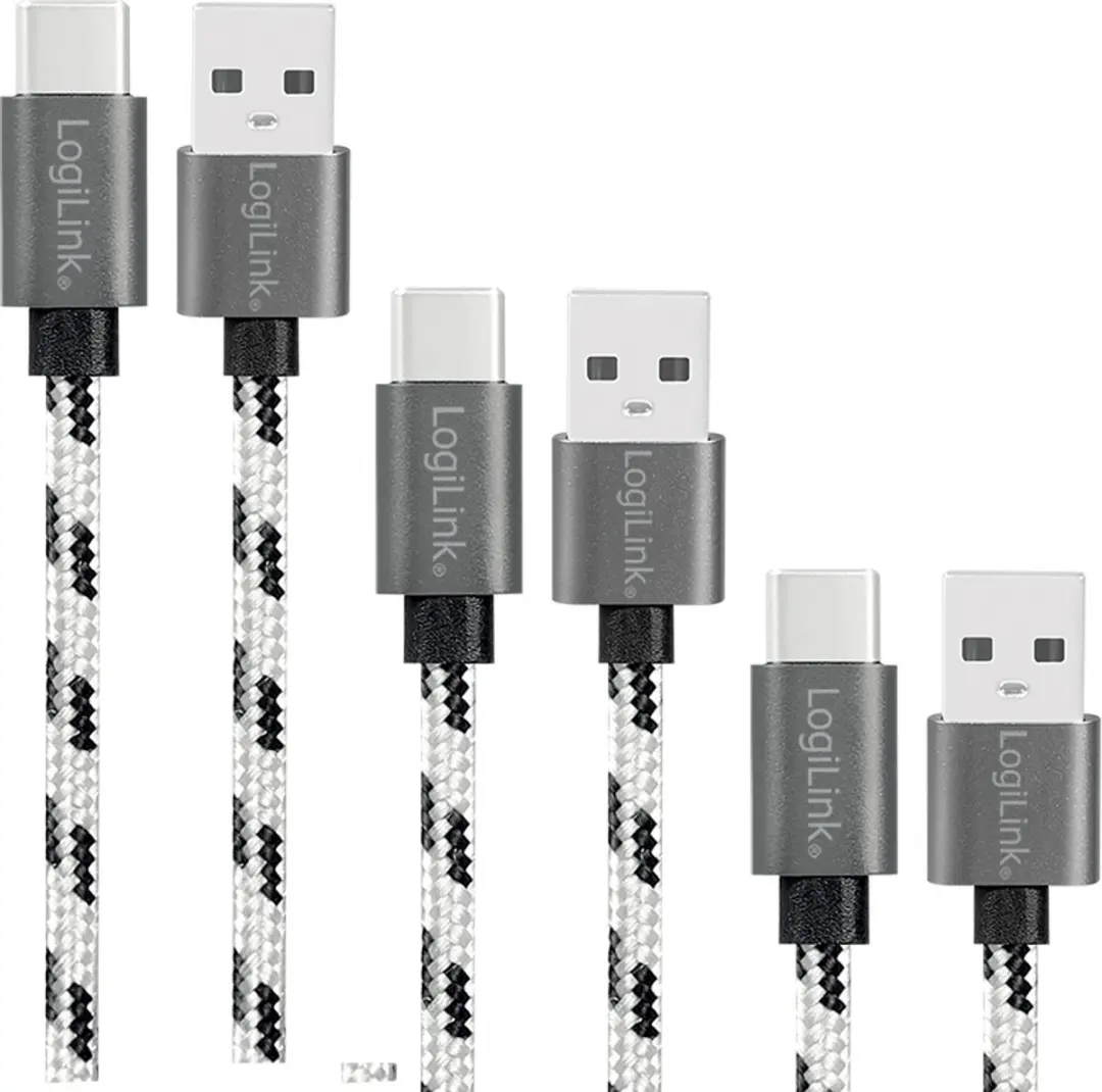 Logilink USB 2.0 Type-C Kabelset 3-delig - C/M naar A/M - Wit/Zwart