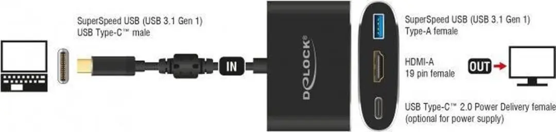 Delock DLCK-62991 USB-C naar HDMI/USB Adapter - 4K 30Hz - Zwart