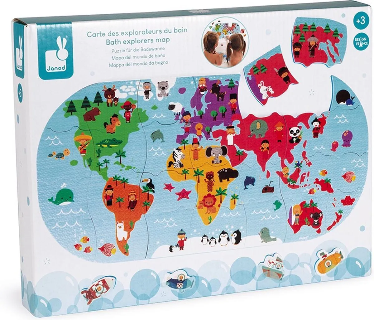 Janod Ontdekkingsreizigers Wereldkaart Puzzle 28 Stuks - Multi