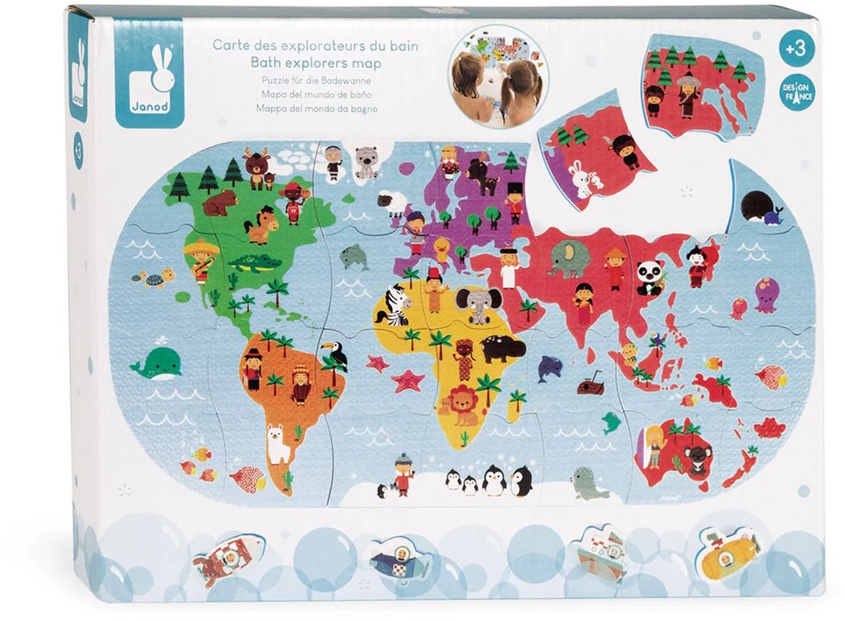 Janod Ontdekkingsreizigers Wereldkaart Puzzle 28 Stuks - Multi
