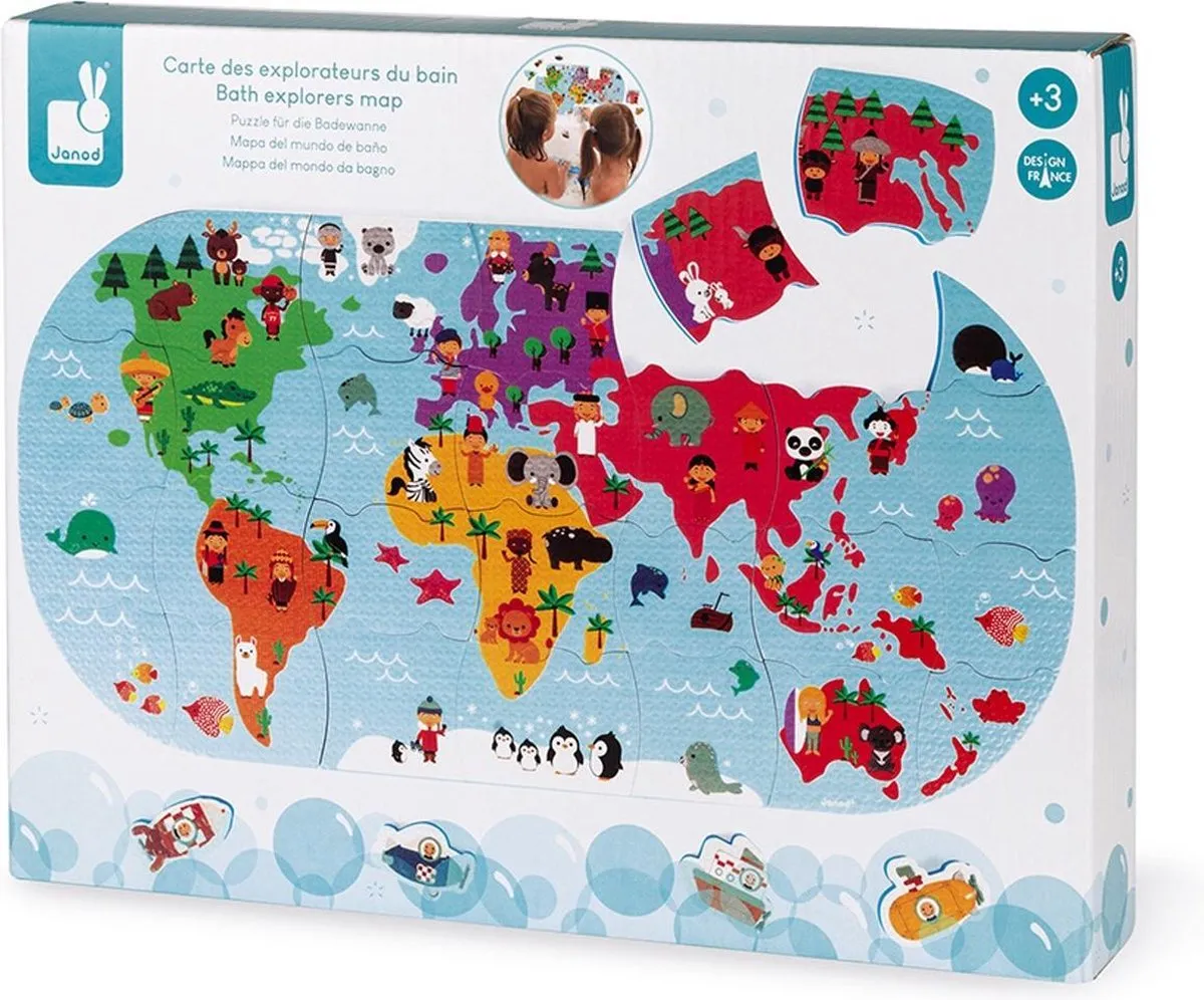 Janod Ontdekkingsreizigers Wereldkaart Puzzle 28 Stuks - Multi