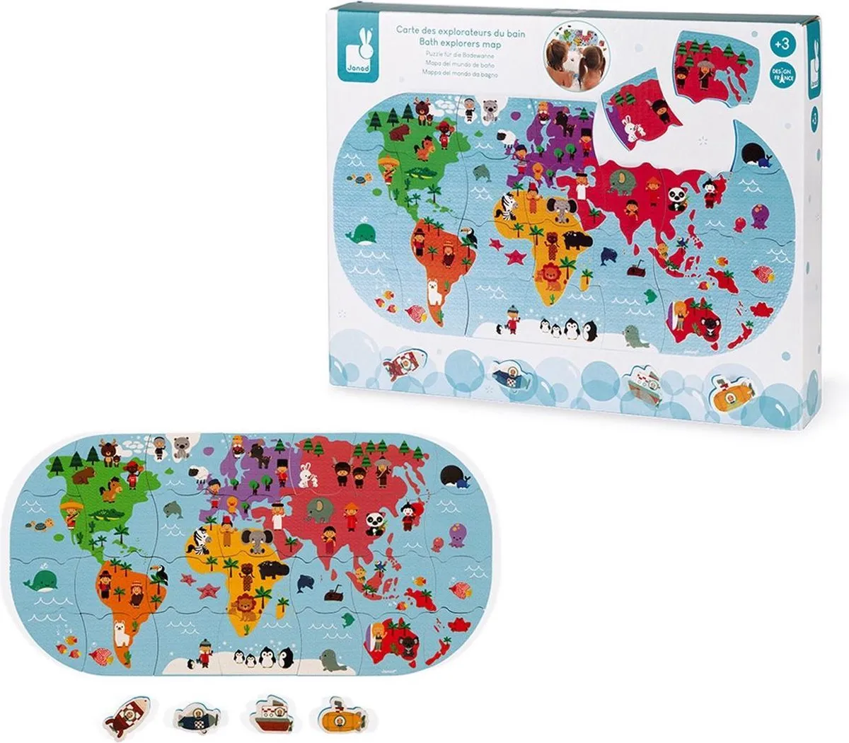 Janod Ontdekkingsreizigers Wereldkaart Puzzle 28 Stuks