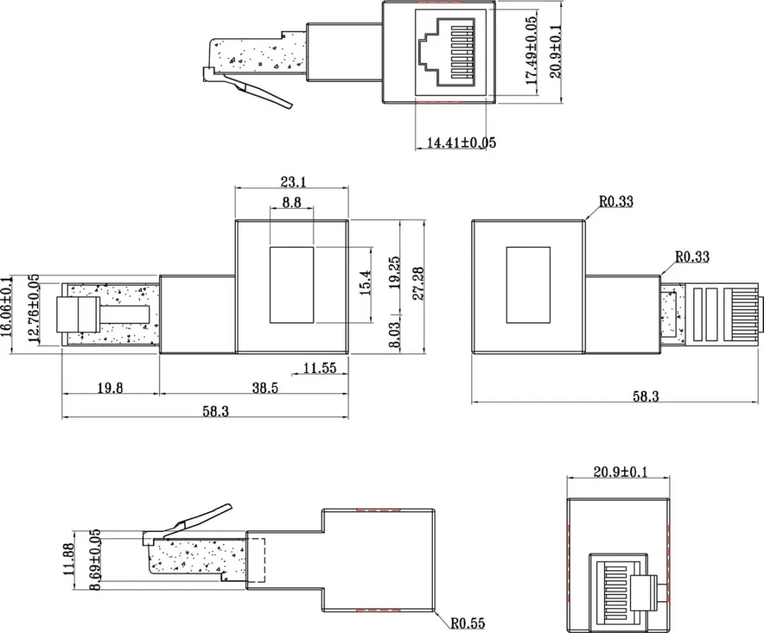 InLine STP CAT6a RJ45 Haakse Adapter - Links - Zwart