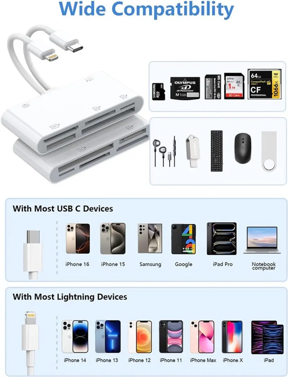 NÖRDIC CRD-077 Lightning Kaartlezer - USB-C/Lightning - Wit - afbeelding 6 van 6