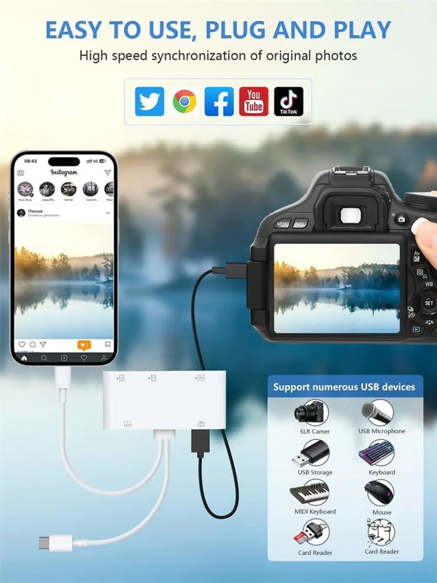 NÖRDIC CRD-077 Lightning Kaartlezer - USB-C/Lightning - Wit