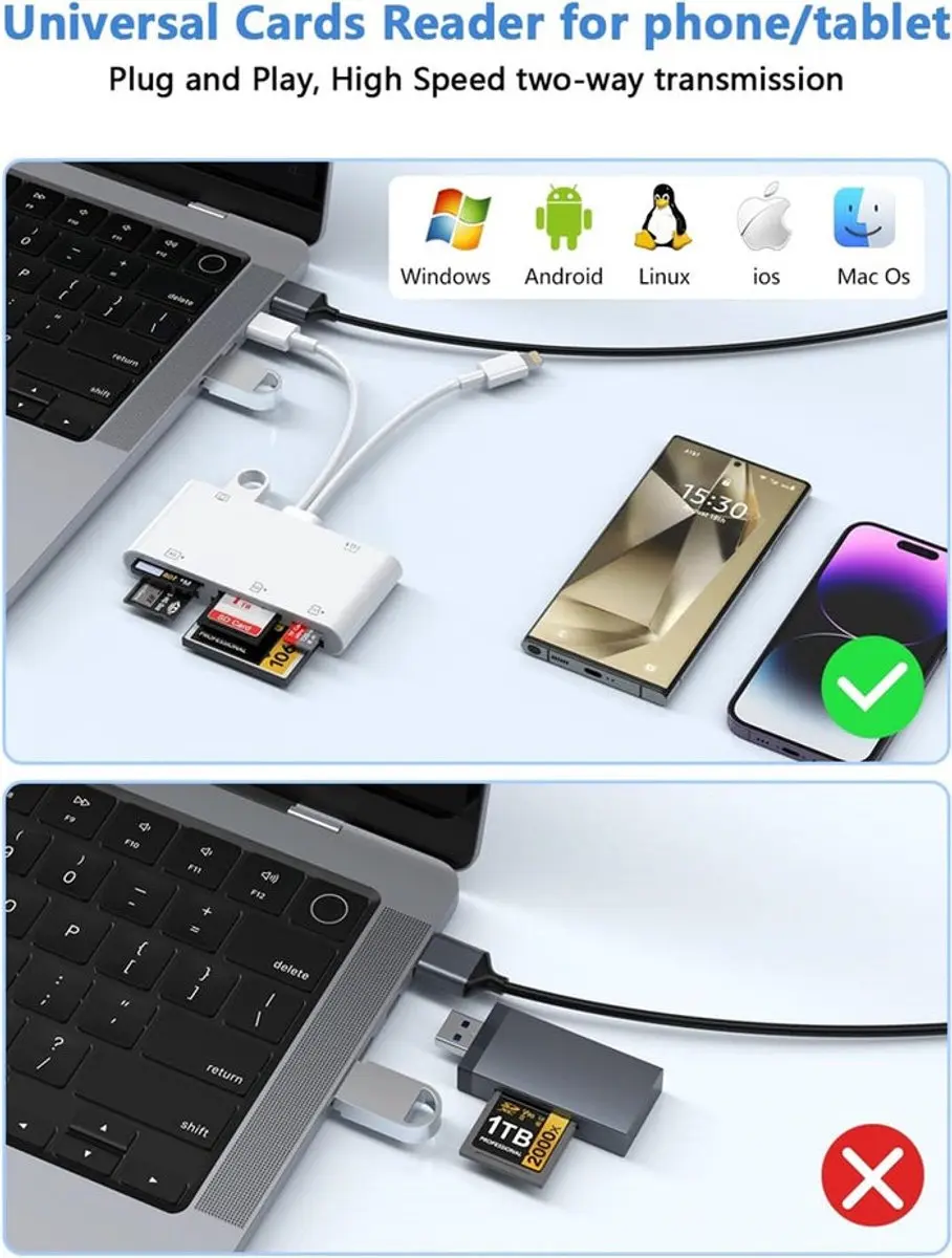 NÖRDIC CRD-077 Lightning Kaartlezer - USB-C/Lightning - Wit