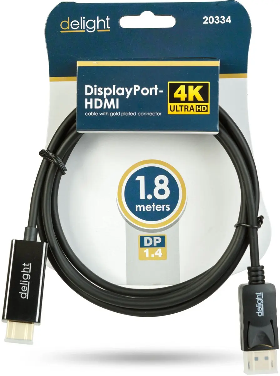 Delight DisplayPort naar HDMI Kabel DP 1.4 4K 1,8m - Vergulde Connectoren