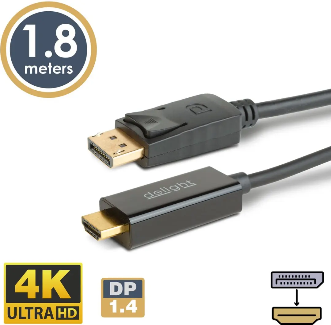 Delight DisplayPort naar HDMI Kabel DP 1.4 4K 1,8m