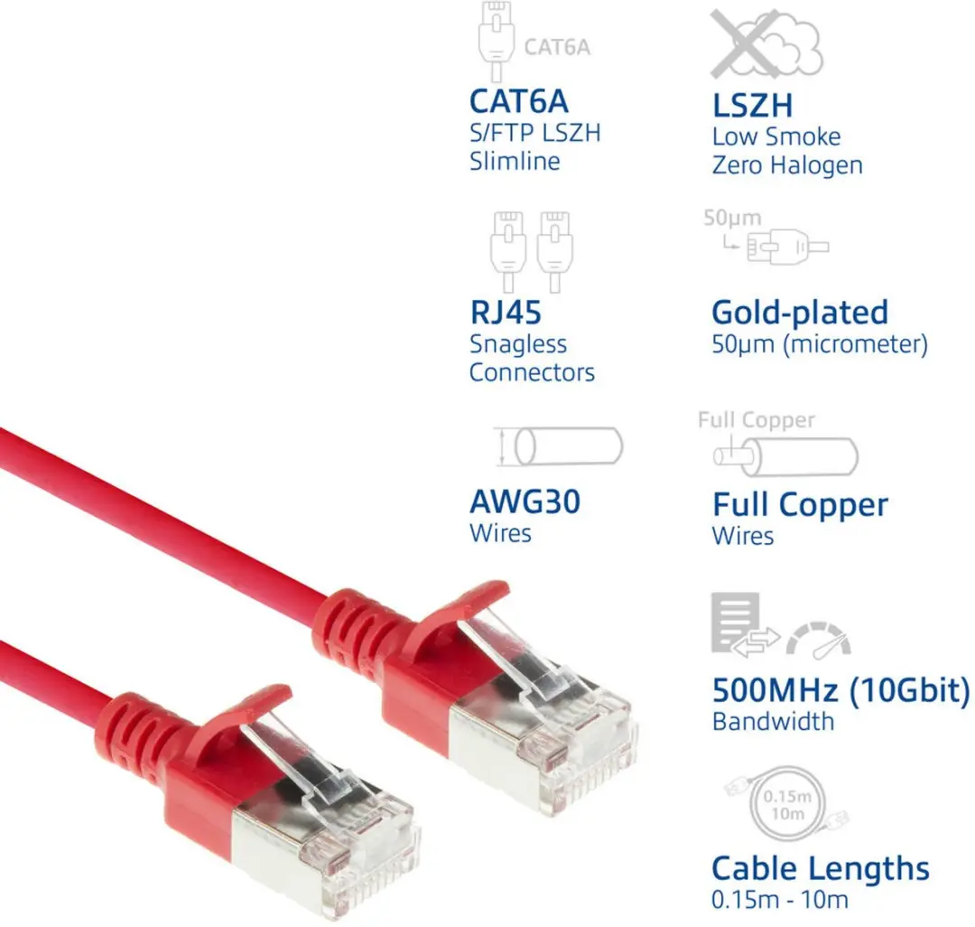 ACT DB7510 Rode CAT6A Patchkabel 10m - S/FTP LSZH