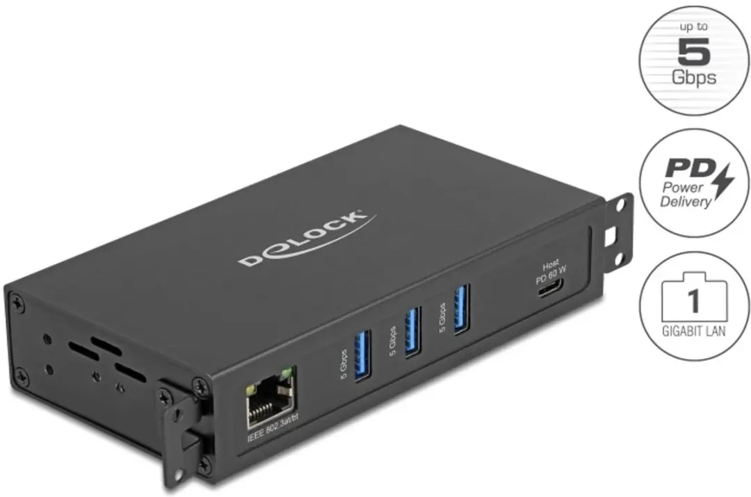 Delock 64336 USB Hub 5Gbps 3 Poorten + Gigabit LAN PoE++